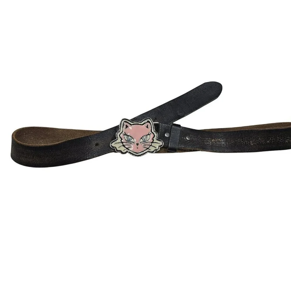 American Eagle Outfitters Leather Belt With Pink Cat Buckle‎ Size 34